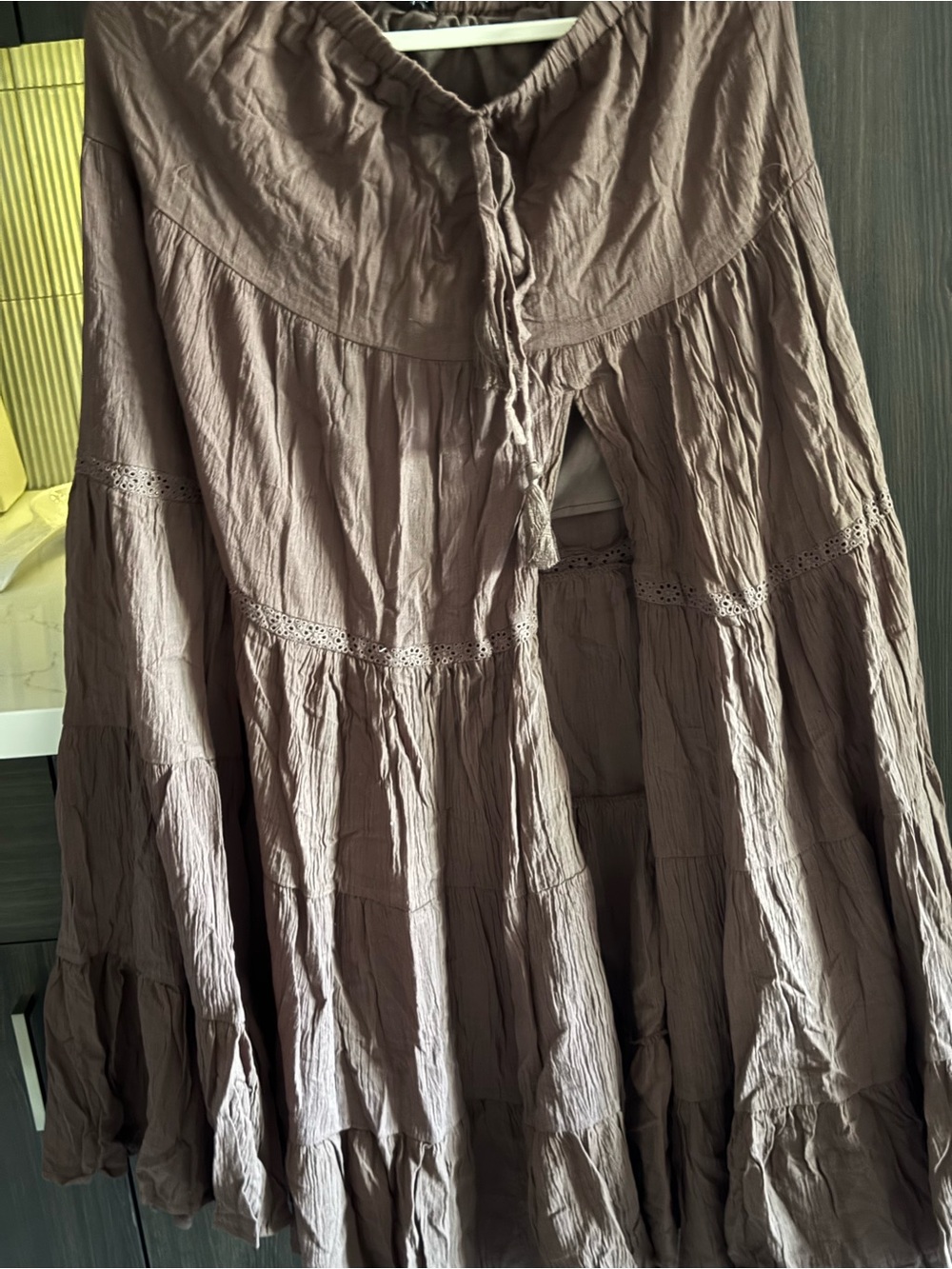 Tiered Boho Maxi Skirt in Taupe